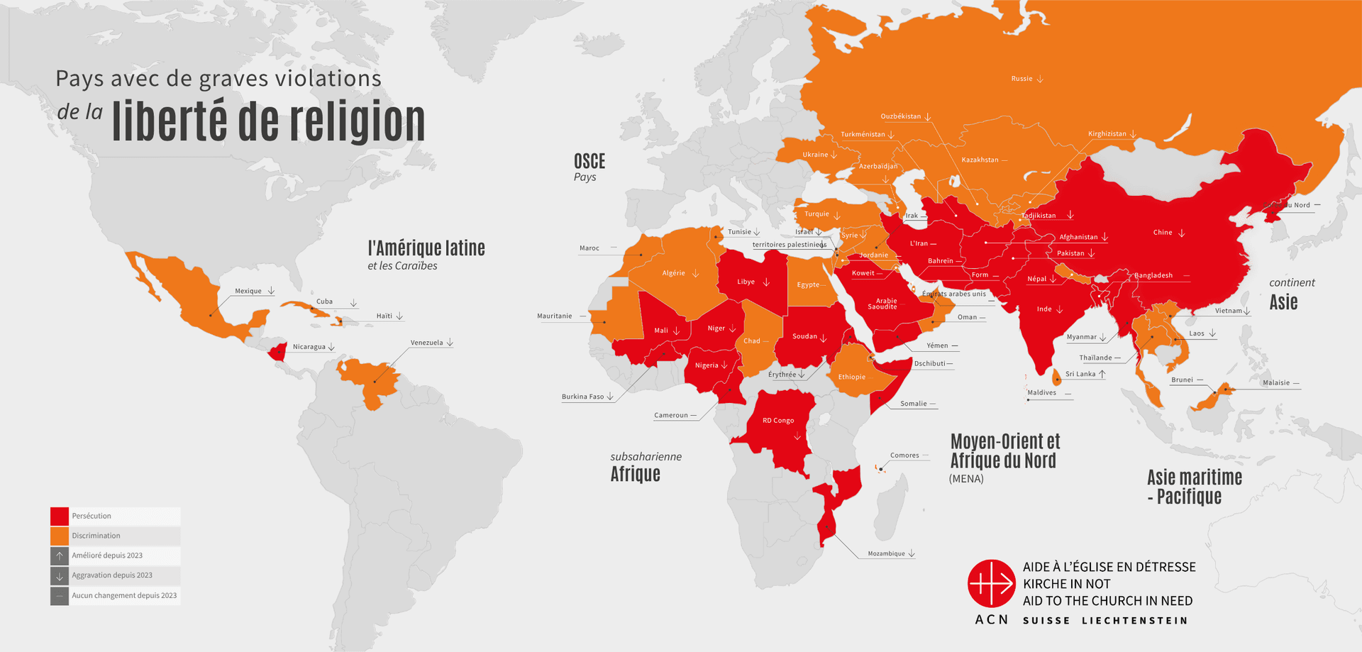 Carte du monde : où la liberté religieuse est-elle violée dans le monde ? Extrait du rapport Liberté religieuse dans le monde 2025 © KIRCHE IN NOT (ACN) Suisse / Principauté de Liechtenstein Carte du monde : où la liberté religieuse est-elle violée dans le monde ? Extrait du rapport Liberté religieuse dans le monde 2025 © KIRCHE IN NOT (ACN) Suisse / Principauté de Liechtenstein